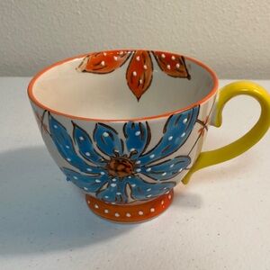 Anthropologie Dutch Wax Handpainted Coffee Mug 12 oz Flowers Spring